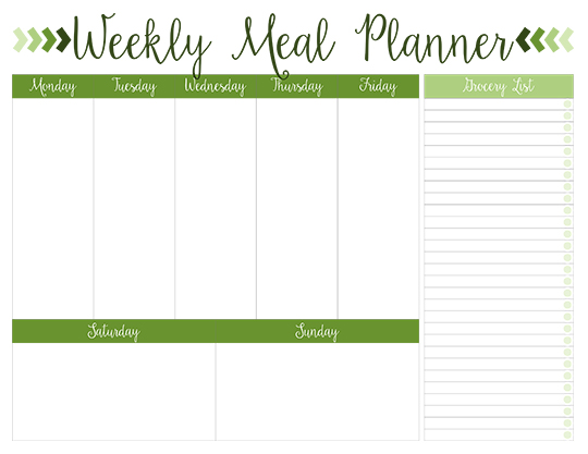 weekly meal planner with weekend days