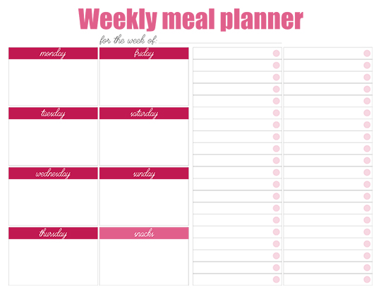 weekly meal planner with two blank columns